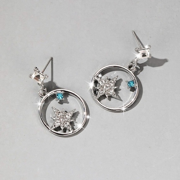 Any 3/$25! Silver Crystal Star Circle Earrings - Picture 3 of 8